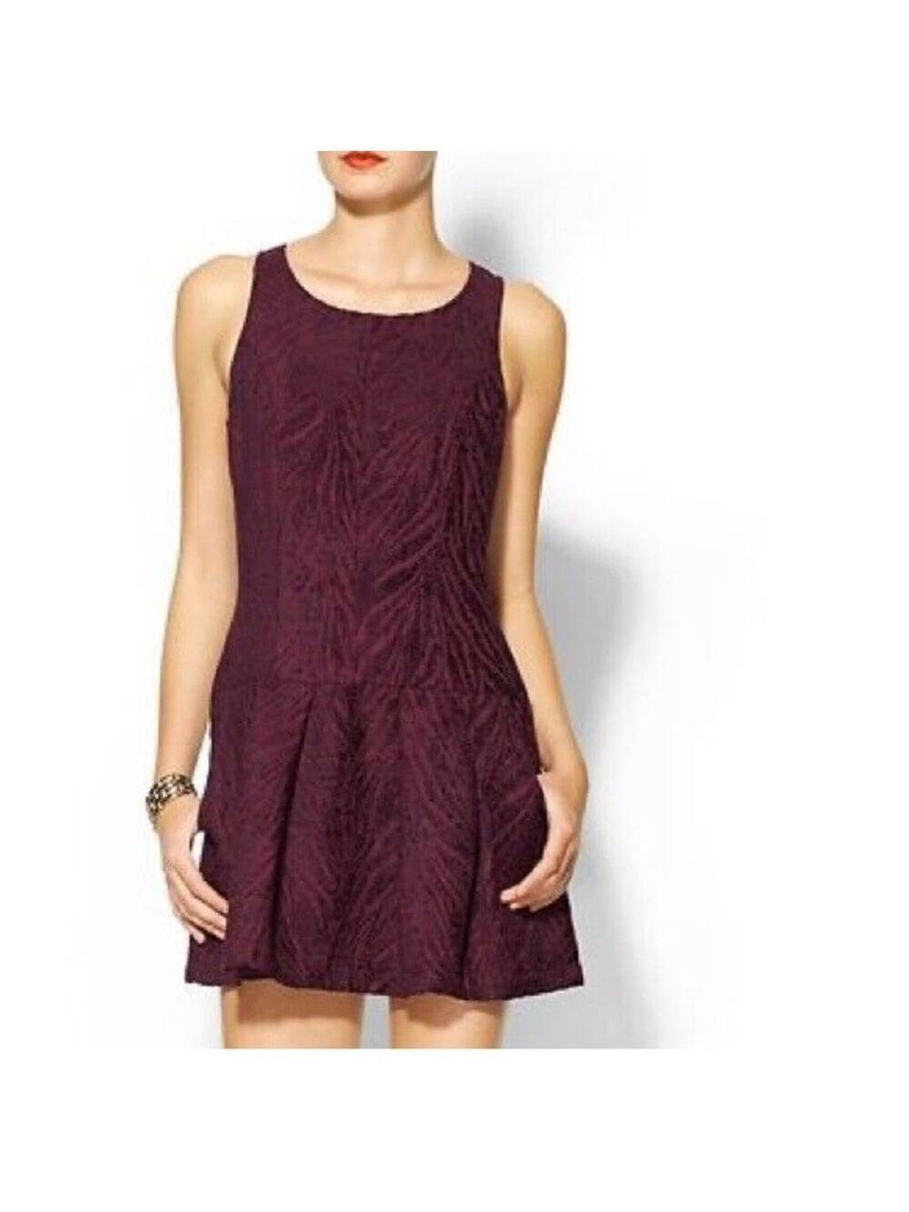 Free People maroon zebra chenille Fit and Flare Mini Dress with pockets size 4
